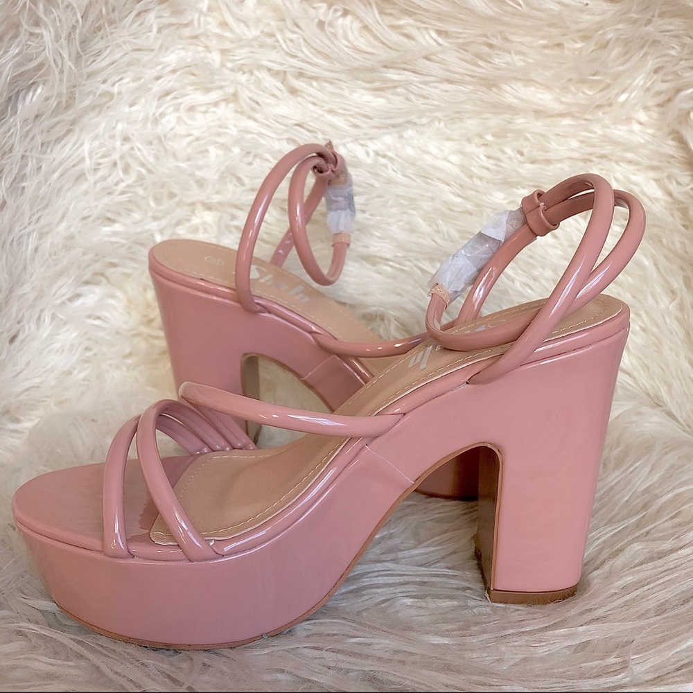 Leather Ankle Strap Platform Block heels